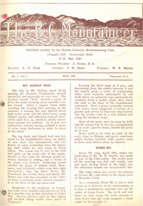 The B.C. Mountaineer 1923 May cover